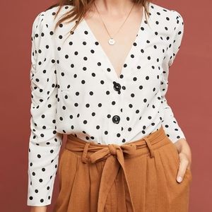 Anthropologie MAEVE Jourdain Polka Dot V-Neck Blouse XL